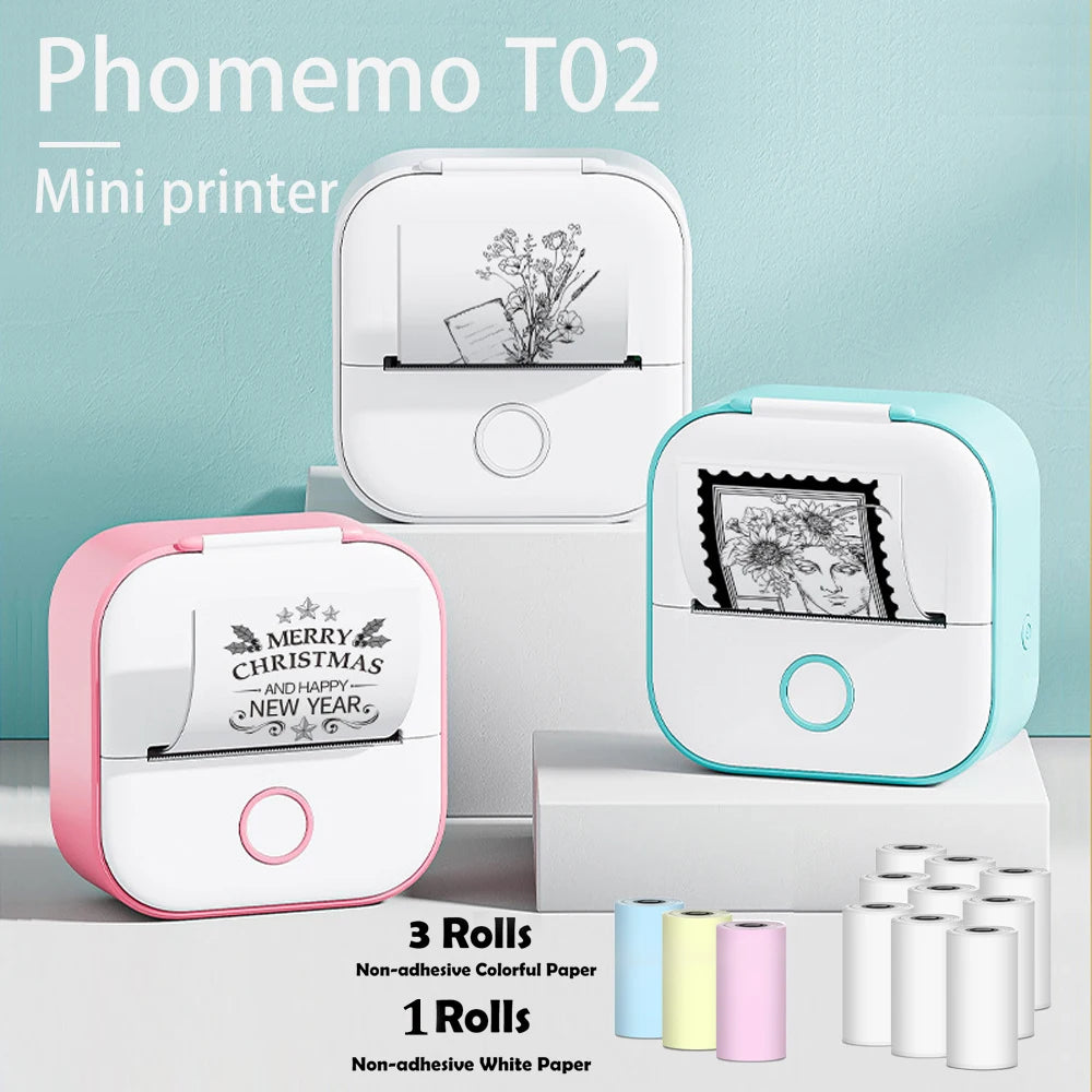 Phomemo T02 Portable Mini Printer Wireless Thermal Label Maker Pocket Labeling Machine for DIY,Photo Print Journal Sticker